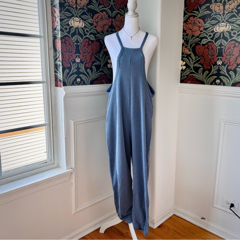 Wasabi + Mint Waffle Knit Oversized Overalls Jumpsuit | Cozycore